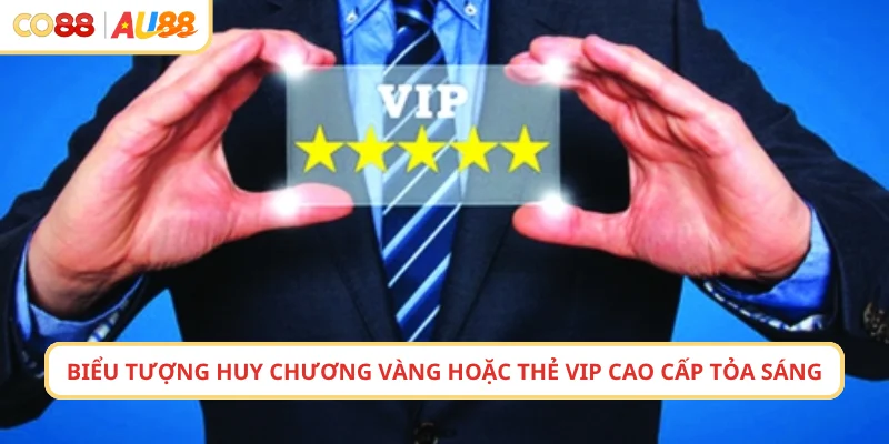 Biểu tượng huy chương vàng hoặc thẻ VIP cao cấp tỏa sáng